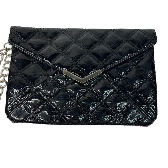 Express Quilted Patent Faux Leather Envelope Clutch Wristlet Bag Black Y2K NEW - Picture 3 of 7